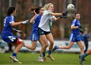 23 January 2022; Nicole Owens of St Sylvester's in action against Áine McGovern, left, and Róisín O'Reilly of Kinawley Brian Boru's during the 2021 currentaccount.ie All-Ireland Ladies Intermediate Club Football Championship Semi-Final match between St Sylvester's, Dublin and Kinawley Brian Boru's, Fermanagh at St Sylvester's GAA Club in Dublin. Photo by Daire Brennan/Sportsfile