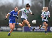 23 January 2022; Kate Sullivan of St Sylvester's in action against Katie Donnelly of Kinawley Brian Boru's during the 2021 currentaccount.ie All-Ireland Ladies Intermediate Club Football Championship Semi-Final match between St Sylvester's, Dublin and Kinawley Brian Boru's, Fermanagh at St Sylvester's GAA Club in Dublin. Photo by Daire Brennan/Sportsfile