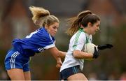 23 January 2022; Kate Sullivan of St Sylvester's in action against Laura Doonan of Kinawley Brian Boru's during the 2021 currentaccount.ie All-Ireland Ladies Intermediate Club Football Championship Semi-Final match between St Sylvester's, Dublin and Kinawley Brian Boru's, Fermanagh at St Sylvester's GAA Club in Dublin. Photo by Daire Brennan/Sportsfile