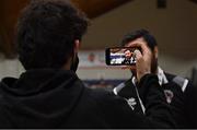 23 January 2022; NUIG Mystics head coach Paul O'Brien is interviewed after the InsureMyHouse.ie Women’s Division One National Cup Final match between Griffith College Templeogue, Dublin, and NUIG Mystics, Galway, at National Basketball Arena in Tallaght, Dublin. Photo by Brendan Moran/Sportsfile