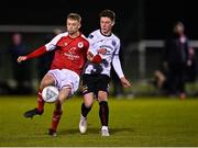 21 January 2022; Reece Webb of St Patrick's Athletic in action against Jamie Mullins of Bohemians during the pre-season friendly match between Bohemians and St Patrick's Athletic at the FAI National Training Centre in Abbotstown, Dublin. Photo by Piaras Ó Mídheach/Sportsfile