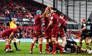 23 January 2022; Munster players, including Tadhg Beirne, centre left, Stephen Archer, centre, and Jean Kleyn, centre right, celebrate winning a penalty during the Heineken Champions Cup Pool B match between Munster and Wasps at Thomond Park in Limerick. Photo by Sam Barnes/Sportsfile
