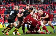 23 January 2022; A general view of the action as Rory Scannell of Munster is tackled by Paolo Odogwu of Wasps during the Heineken Champions Cup Pool B match between Munster and Wasps at Thomond Park in Limerick. Photo by Sam Barnes/Sportsfile