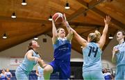 23 January 2022; Tierney Pfirman of The Address UCC Glanmire in action against Maeve Phelan, left, and Hannah Thornton of DCU Mercy during the InsureMyHouse.ie Paudie O'Connor National Cup Final match between The Address UCC Glanmire, Cork, and DCU Mercy, Dublin, at National Basketball Arena in Tallaght, Dublin. Photo by Brendan Moran/Sportsfile