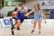 23 January 2022; Aine McKenna of The Address UCC Glanmire in action against Maeve Phelan of DCU Mercy during the InsureMyHouse.ie Paudie O'Connor National Cup Final match between The Address UCC Glanmire, Cork, and DCU Mercy, Dublin, at National Basketball Arena in Tallaght, Dublin. Photo by Brendan Moran/Sportsfile