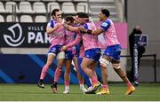 23 January 2022; Stade Francais Paris players celebrate at the full time whistle after their side's victory in the Heineken Champions Cup Pool A match between Stade Francais Paris and Connacht at Stade Jean Bouin in Paris, France. Photo by Seb Daly/Sportsfile