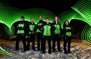 24 January 2022; Team Ireland has officially selected the team that will compete in the Winter Olympic Games in Beijing from the 4 – 20 February. The six athletes who are set to compete are two-time Olympian Seamus O’Connor in the Snowboard Halfpipe, Pyeongchang Olympians Tess Arbez in Alpine Skiing, Thomas Maloney Westgaard in Cross Country Skiing and Brendan ‘Bubba’ Newby in Freestyle Skiing, as well as first time Olympians Elsa Desmond, who competes in the Luge and Jack Gower, who competes in Alpine Skiing. The Team Ireland Beijing 2022 announcement is brought in association with Proud Partner to Team Ireland, Deloitte. Pictured at the squad training base in Innsbruck, Austria, are, from left, Seamus O'Connor, Jack Gower, Thomas Maloney Westgaard, Elsa Desmond, Brendan ‘Bubba’ Newby and Tess Arbez. Photo by David Fitzgerald/Sportsfile
