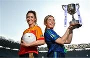 25 January 2022; In attendance at a photocall at Croke Park ahead of the currentaccount.ie All-Ireland Ladies Club Football Finals are Lisa McManamon of Castlebar Mitchels, Mayo, left, and Danielle Lawless of St Sylvester's, Dublin. Photo by Seb Daly/Sportsfile