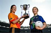 25 January 2022; In attendance at a photocall at Croke Park ahead of the currentaccount.ie All-Ireland Ladies Club Football Finals are Lisa McManamon of Castlebar Mitchels, Mayo, left, and Danielle Lawless of St Sylvester's, Dublin. Photo by Seb Daly/Sportsfile
