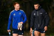 24 January 2022; Ciarán Frawley and Adam Byrne during Leinster Rugby squad training at UCD in Dublin. Photo by Harry Murphy/Sportsfile