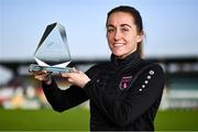 26 January 2022; Kylie Murphy of Wexford Youths with her SWI Women's Personality of the Year award during the SSE Airtricity / SWI Personality of the Year Awards 2021 at Tallaght Stadium in Dublin. Photo by Piaras Ó Mídheach/Sportsfile