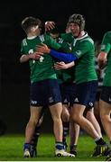 24 January 2022; Peter Burgess of South East, centre, celebrates with teammates after scoring a penalty to draw the Bank of Ireland Leinster Rugby Shane Horgan Cup Round 5 match between South East and North Midlands at IT Carlow Sports Campus in Carlow. Photo by Harry Murphy/Sportsfile