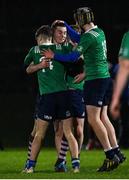 24 January 2022; Peter Burgess of South East, centre, celebrates with teammates after scoring a penalty to draw the Bank of Ireland Leinster Rugby Shane Horgan Cup Round 5 match between South East and North Midlands at IT Carlow Sports Campus in Carlow. Photo by Harry Murphy/Sportsfile
