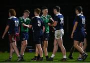 24 January 2022; Conor Fahy of South East, centre, shakes hands with Jake Andrews  of North Midlands  after the Bank of Ireland Leinster Rugby Shane Horgan Cup Round 5 match between South East and North Midlands at IT Carlow Sports Campus in Carlow. Photo by Harry Murphy/Sportsfile