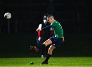 24 January 2022; Brian Broderick of South East kicks a conversion during the Bank of Ireland Leinster Rugby Shane Horgan Cup Round 5 match between South East and North Midlands at IT Carlow Sports Campus in Carlow. Photo by Harry Murphy/Sportsfile