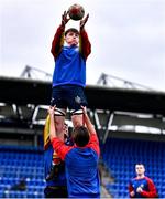 25 January 2022; Eoghan O'Callaghan of St Fintans High School  practices his catching for a lineout before the Bank of Ireland Vinnie Murray Cup 1st Round match between St Fintans High School, Dublin and Wilsons Hospital, Westmeath at Energia Park in Dublin. Photo by Ben McShane/Sportsfile