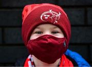 23 January 2022; Munster supporter Leo O'Sullivan, age 9, from Mallow in Cork outside the stadium before the Heineken Champions Cup Pool B match between Munster and Wasps at Thomond Park in Limerick. Photo by Piaras Ó Mídheach/Sportsfile