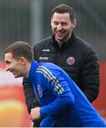 25 January 2022; Bohemians performance coach Philip McMahon and Tyreke Wilson of Bohemians before the pre-season friendly match between Dundalk and Bohemians at Oriel Park in Dundalk, Louth. Photo by Ramsey Cardy/Sportsfile