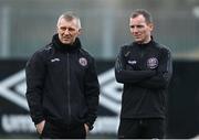 25 January 2022; Bohemians assistant manager Trevor Croly, left, and first team player development coach Derek Pender before the pre-season friendly match between Dundalk and Bohemians at Oriel Park in Dundalk, Louth. Photo by Ramsey Cardy/Sportsfile