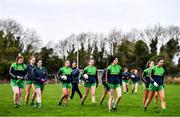 23 January 2022; Carrickmacross players before the 2021 currentaccount.ie All-Ireland Ladies Junior Club Football Championship Semi-Final match between St Judes, Dublin and Carrickmacross, Monaghan at St Margarets GAA Club in Dublin. Photo by Ben McShane/Sportsfile