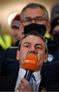 16 January 2022; Ulster GAA president Ciaran McLaughlin, below, and Uachtarán Chumann Lúthchleas Gael Larry McCarthy during the AIB Ulster GAA Football Club Senior Championship Final match between Derrygonnelly Harps and Kilcoo at the Athletic Grounds in Armagh. Photo by Ramsey Cardy/Sportsfile