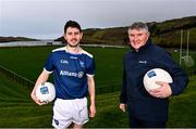 26 January 2022; The Allianz Football League was officially launched today. This is the 30th season that Allianz has sponsored the Allianz Leagues, making it one of the longest sponsorships in Irish sport. Pictured at the launch at Kilcar GAA Club is Donegal footballer Ryan McHugh, left, and his father and former Donegal footballer Martin McHugh who played in the first year of the Allianz sponsorship. Photo by Sam Barnes/Sportsfile