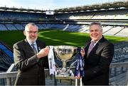 26 January 2022; The Allianz Football League was officially launched today. This is the 30th season that Allianz has sponsored the Allianz Leagues, making it one of the longest sponsorships in Irish sport. Pictured at the launch at Croke Park in Dublin are Uachtarán Chumann Lúthchleas Gael Larry McCarthy, left, and Allianz Ireland chief executive Sean McGrath. Photo by Brendan Moran/Sportsfile