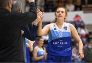 23 January 2022; Claire Melia of The Address UCC Glanmire is introduced before the InsureMyHouse.ie Paudie O'Connor National Cup Final match between The Address UCC Glanmire, Cork, and DCU Mercy, Dublin, at National Basketball Arena in Tallaght, Dublin. Photo by Brendan Moran/Sportsfile