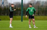 26 January 2022; Garry Ringrose, left, and James Hume during Ireland Rugby squad training at IRFU HPC at the Sport Ireland Campus in Dublin. Photo by Brendan Moran/Sportsfile