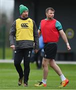 26 January 2022; Assistant coach Mike Catt, left, and Jack Carty during Ireland Rugby squad training at IRFU HPC at the Sport Ireland Campus in Dublin. Photo by Brendan Moran/Sportsfile