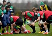 26 January 2022; Tadhg Beirne supported by Cian Prendergast watched by Forwards coach Paul O'Connell during Ireland Rugby squad training at IRFU HPC at the Sport Ireland Campus in Dublin. Photo by David Fitzgerald/Sportsfile
