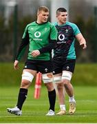 26 January 2022; Gavin Coombes, left, and Nick Timoney during Ireland Rugby squad training at IRFU HPC at the Sport Ireland Campus in Dublin. Photo by Brendan Moran/Sportsfile
