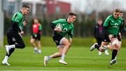 26 January 2022; James Hume with teammates Jonathan Sexton, left, and Gavin Coombes during Ireland Rugby squad training at IRFU HPC at the Sport Ireland Campus in Dublin. Photo by Brendan Moran/Sportsfile
