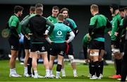 26 January 2022; Captain Jonathan Sexton speaks to his teammates during Ireland Rugby squad training at IRFU HPC at the Sport Ireland Campus in Dublin. Photo by Brendan Moran/Sportsfile