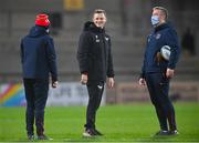 28 January 2022; Scarlets head coach Dwayne Peel, centre, before the United Rugby Championship match between Ulster and Scarlets at the Kingspan Stadium in Belfast. Photo by Ramsey Cardy/Sportsfile