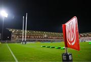 28 January 2022; A general view of a corner flag before the United Rugby Championship match between Ulster and Scarlets at the Kingspan Stadium in Belfast. Photo by Ramsey Cardy/Sportsfile