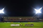28 January 2022; (EDITOR'S NOTE; This image was created using a special effects camera filter) Both teams stand for a minute's silence before the United Rugby Championship match between Ulster and Scarlets at the Kingspan Stadium in Belfast. Photo by Ramsey Cardy/Sportsfile