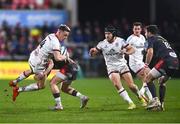 28 January 2022; Craig Gilroy of Ulster is tackled by Dane Blacker of Scarlets during the United Rugby Championship match between Ulster and Scarlets at Kingspan Stadium in Belfast. Photo by David Fitzgerald/Sportsfile
