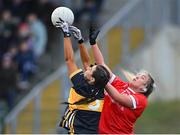 29 January 2022; Eimear Meaney of Mourneabbey in action against Chloe Miskell of Kilkerrin-Clonberne during the 2021 currentaccount.ie All-Ireland Ladies Senior Club Football Championship Final match between Mourneabbey and Kilkerrin-Clonberne at St Brendan's Park in Birr, Offaly. Photo by Piaras Ó Mídheach/Sportsfile