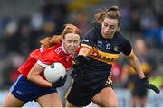 29 January 2022; Siobhán Divilly of Kilkerrin-Clonberne in action against Bríd O'Sullivan of Mourneabbey during the 2021 currentaccount.ie All-Ireland Ladies Senior Club Football Championship Final match between Mourneabbey and Kilkerrin-Clonberne at St Brendan's Park in Birr, Offaly. Photo by Piaras Ó Mídheach/Sportsfile