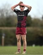29 January 2022; Ben McMahon of Portarlington dejected after his side's defeat in the Bank of Ireland Leinster Rugby Under-18 Tom D’Arcy Cup First Round match between Portarlington RFC and Tullow RFC, Carlow at Portarlington RFC in Portarlington, Laois. Photo by Sam Barnes/Sportsfile