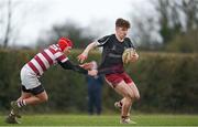 29 January 2022; Ben McMahon of Portarlington in action against Fionn Hickey of Tullow during the Bank of Ireland Leinster Rugby Under-18 Tom D’Arcy Cup First Round match between Portarlington RFC and Tullow RFC, Carlow at Portarlington RFC in Portarlington, Laois. Photo by Sam Barnes/Sportsfile