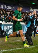 29 January 2022; Tiernan O'Halloran of Connacht makes his way onto the pitch to make his 200th club appearance before the United Rugby Championship match between Connacht and Glasgow Warriors at the Sportsground in Galway. Photo by Seb Daly/Sportsfile