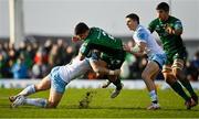 29 January 2022; Dave Heffernan of Connacht is tackled by Kyle Steyn of Glasgow Warriors during the United Rugby Championship match between Connacht and Glasgow Warriors at the Sportsground in Galway. Photo by Seb Daly/Sportsfile
