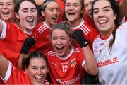 29 January 2022; Kilkerrin-Clonberne players, including Lynsey Noone, 12, celebrate after their side's victory in the 2021 currentaccount.ie All-Ireland Ladies Senior Club Football Championship Final match between Mourneabbey and Kilkerrin-Clonberne at St Brendan's Park in Birr, Offaly. Photo by Piaras Ó Mídheach/Sportsfile