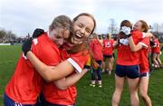 29 January 2022; Kilkerrin-Clonberne players Siobhán Divilly, right and Annette Clarke celebrate after their side's victory in the 2021 currentaccount.ie All-Ireland Ladies Senior Club Football Championship Final match between Mourneabbey and Kilkerrin-Clonberne at St Brendan's Park in Birr, Offaly. Photo by Piaras Ó Mídheach/Sportsfile