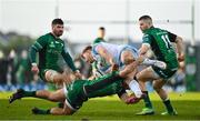 29 January 2022; Kyle Steyn of Glasgow Warriors is tackled by Shayne Bolton of Connacht during the United Rugby Championship match between Connacht and Glasgow Warriors at the Sportsground in Galway. Photo by Seb Daly/Sportsfile
