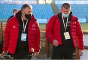29 January 2022; Munster team manager Niall O'Donovan, left, and Munster forwards coach Graham Rowntree arrive for the United Rugby Championship match between Zebre Parma and Munster at Stadio Sergio Lanfranchi in Parma, Italy. Photo by Roberto Bregani/Sportsfile