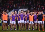 29 January 2022; Kilmacud Crokes players stand for Amhrán na bhFiann before the AIB GAA Football All-Ireland Senior Club Championship Semi-Final match between Pádraig Pearses, Roscommon, and Kilmacud Crokes, Dublin, at Kingspan Breffni in Cavan. Photo by David Fitzgerald/Sportsfile