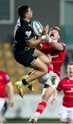 29 January 2022; Jack Crowley of Munster contests a high ball against Jacopo Trulla of Zebre during the United Rugby Championship match between Zebre Parma and Munster at Stadio Sergio Lanfranchi in Parma, Italy. Photo by Roberto Bregani/Sportsfile